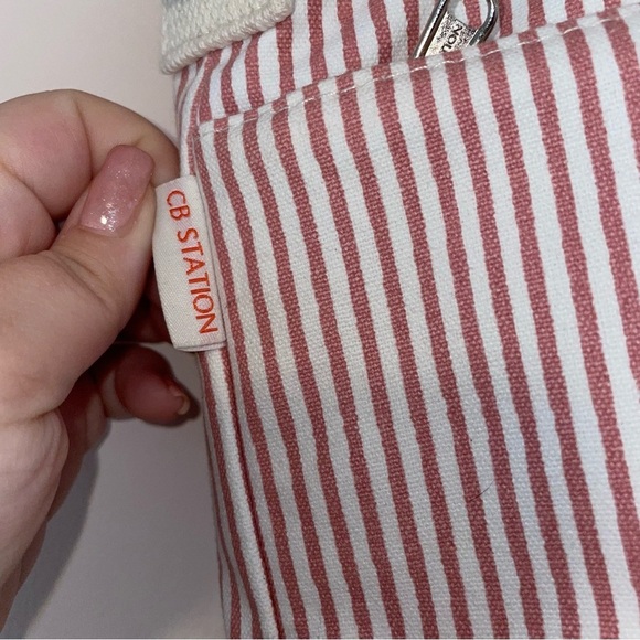 CB Station Insulated Striped Tote Bag with Outer Zipper Section Cotton Exterior - Picture 2 of 7